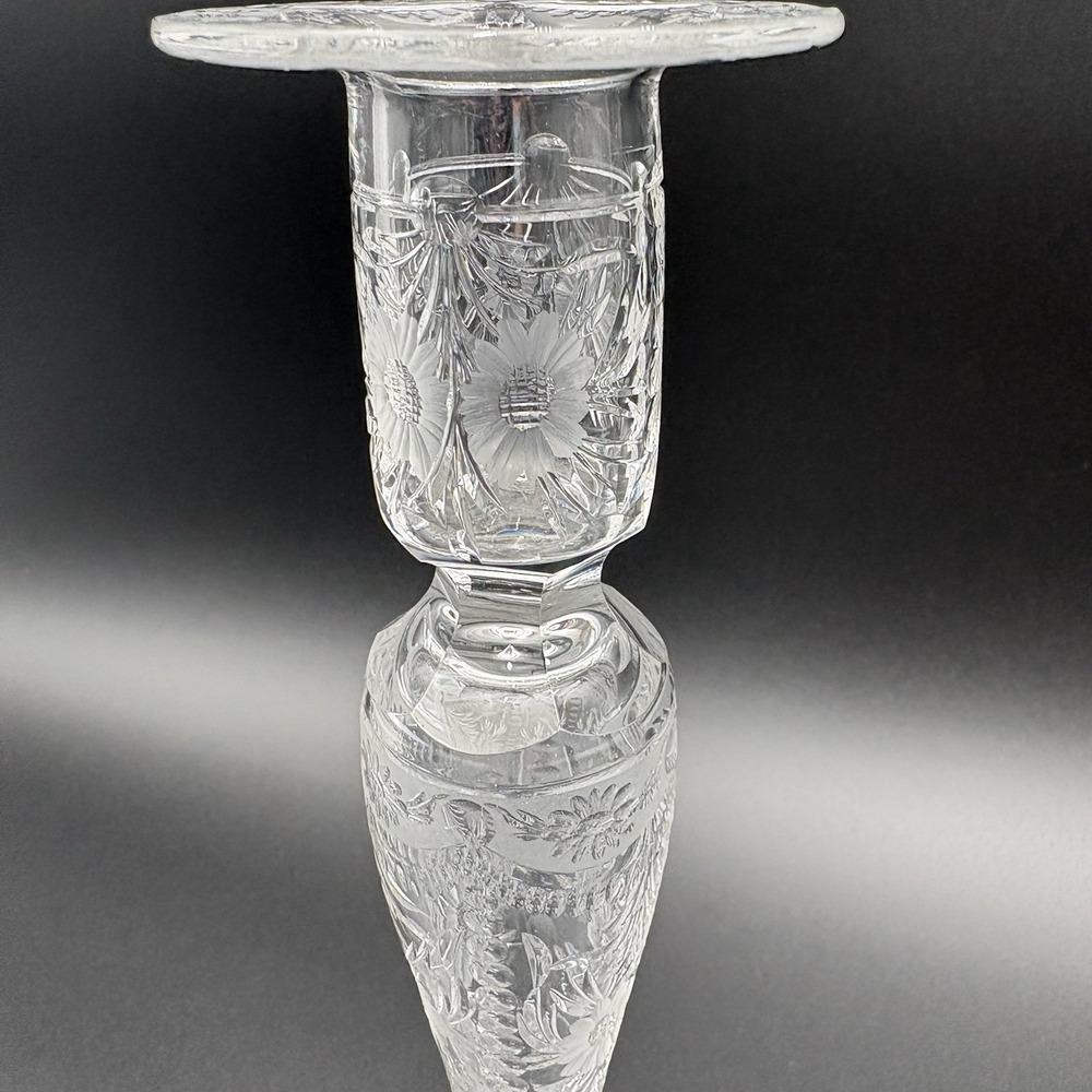 Pairpoint Crystal 11" Tall‎ Hollow Candlestick Brilliant Polish Floral Etched - Picture 10 of 12